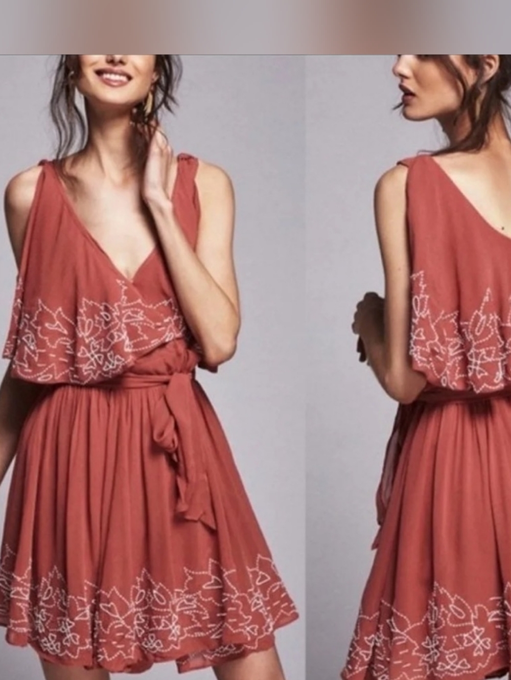 Free People Sylvia Beaded Dusty Rose Mini Wrap Dress
